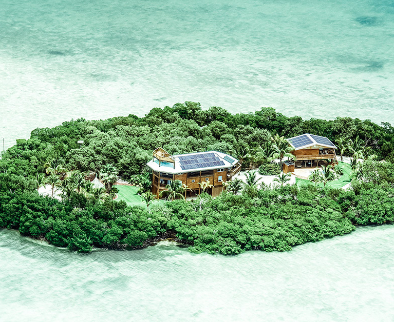 Three-story lodge on a private island