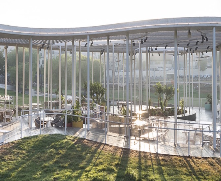 Solar-powered glass cafe