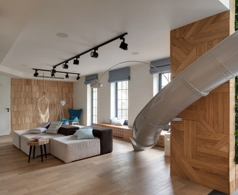 Playful Apartment in Ukraine Features a Slide Inside