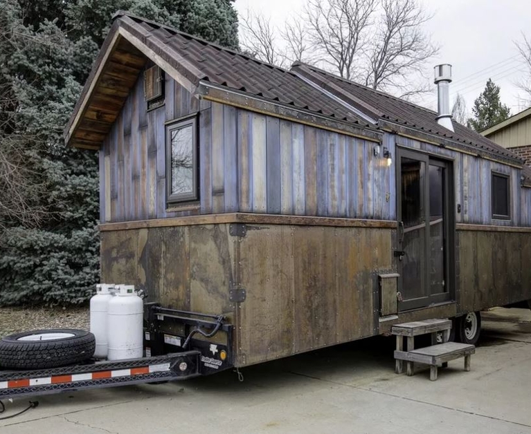 Luxurious tiny house with wooden facade