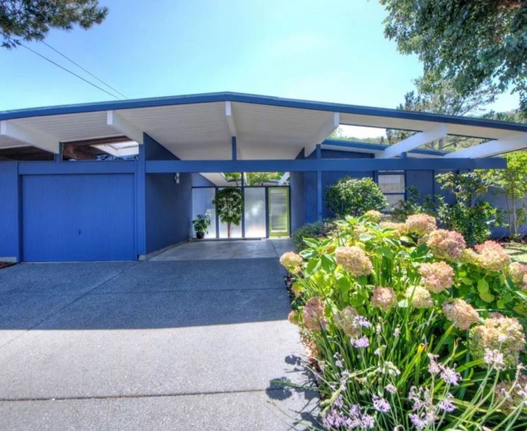 Blue house in California