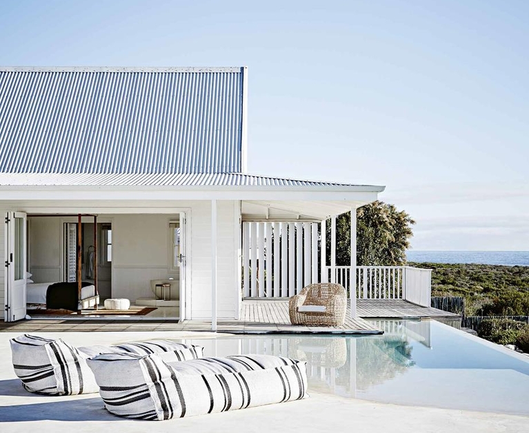 An all-white contemporary beach house in South Africa